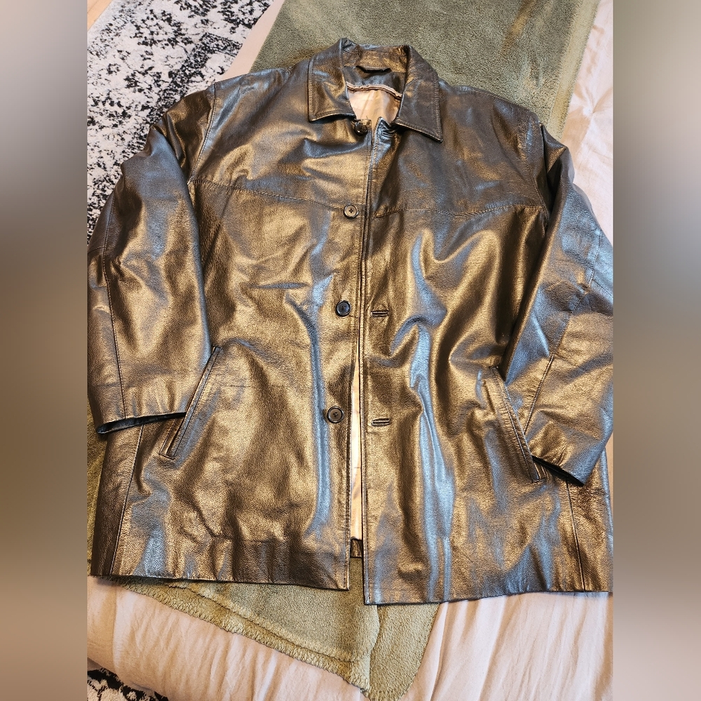 Mens heavy leather coat